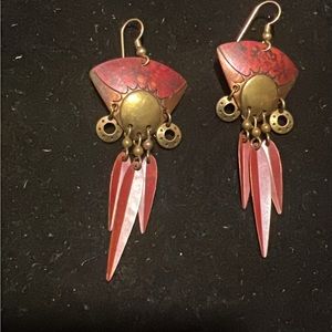 Red Brass Tribal Earrings